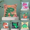 Cute Cartoon Dinosaur Pillow Case Anti-Dustmite Pillowcase Invisible Zipper Silky Short Plush Sofa Cushion Cover