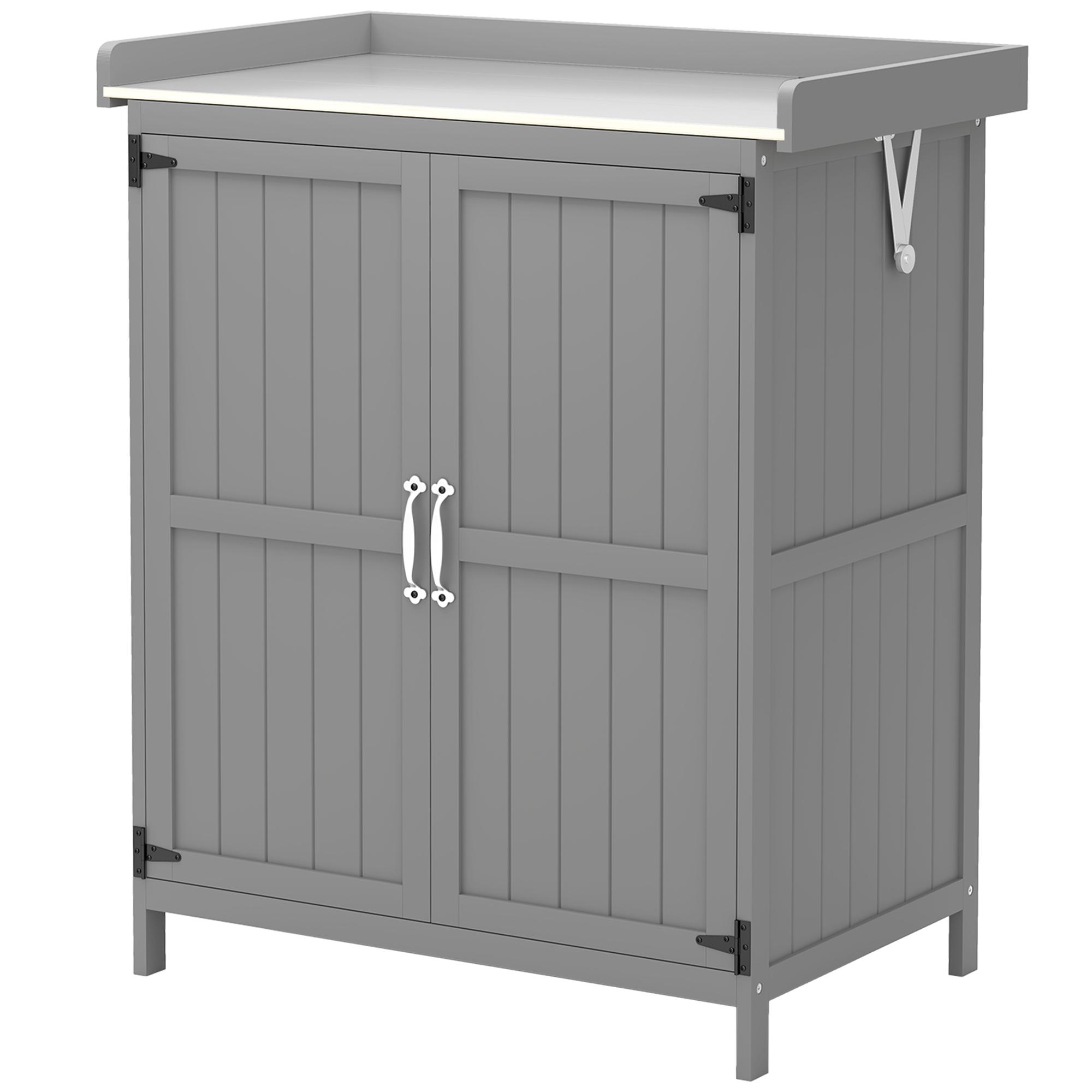 Abri de jardin en bois Abri de rangement pour outils de jardin Avec toit articulé et étagère Armoire de rangement d'extérieur Avec double porte Gris