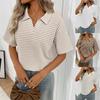 New Women's Solid Color Collared Knit Loose Short Sleeve T-shirt, Casual Top for Leisure