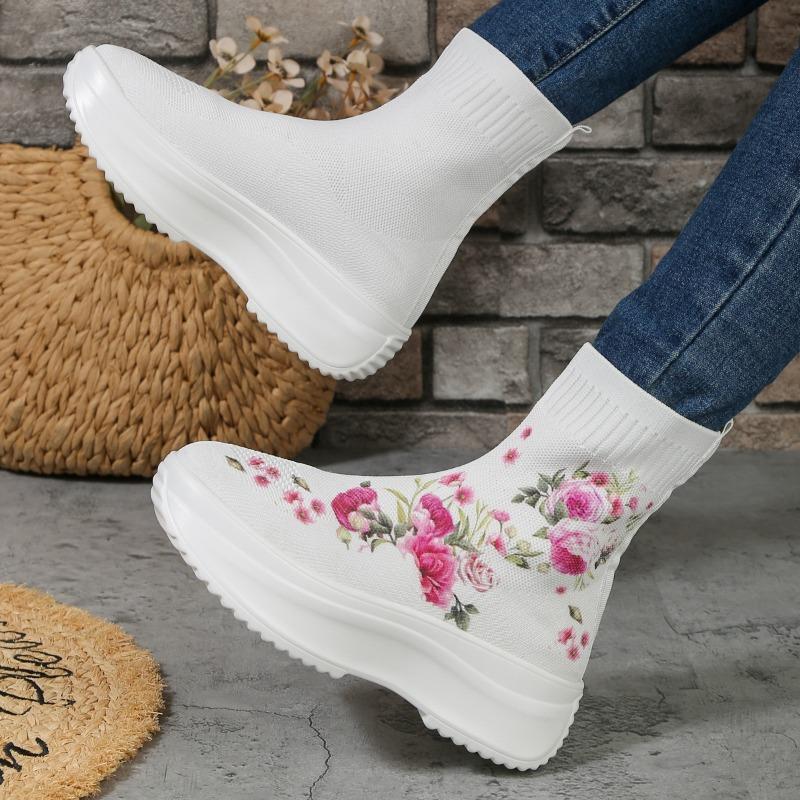 fashion Women's Shoes on Sale 2024 New Elastic Fabric Women's Boots Autumn Round Toe Breathable Mesh Shoes Ladies Flat Middle Tube Boots