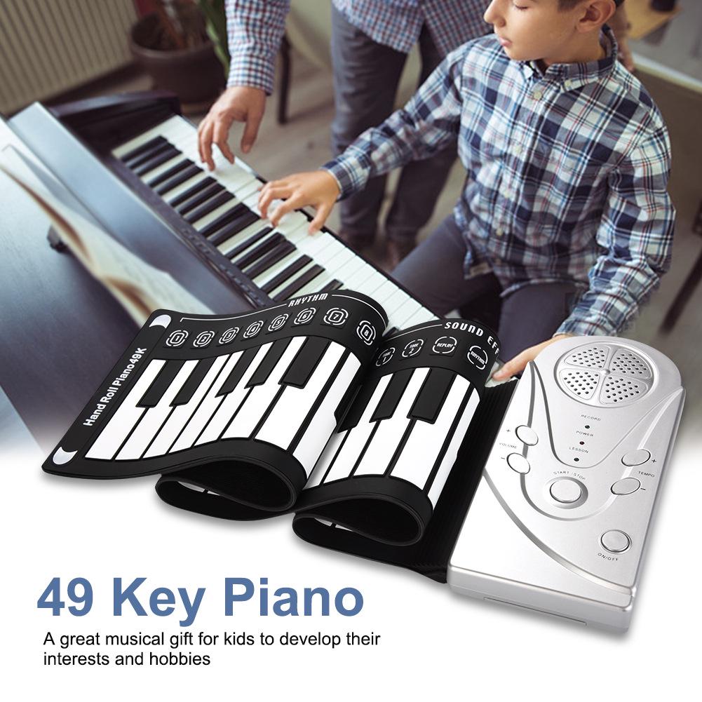 49-Key Hand-Rolled Portable Folding Trumpet Key Electronic Keyboard for Beginner Children