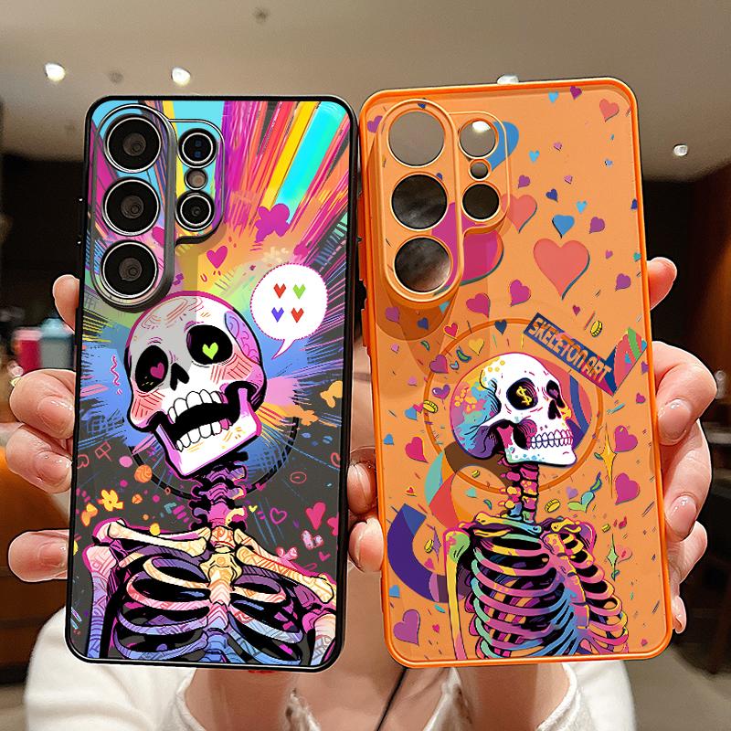 Colorful Skeleton Pattern Case For Samsung S26 Edge S25 FE S24 Plus S23 S22 Ultra A15 A16 A17 A35 A36 A37 A54 A55 A56 A57 5G Magnetic Matte Cover