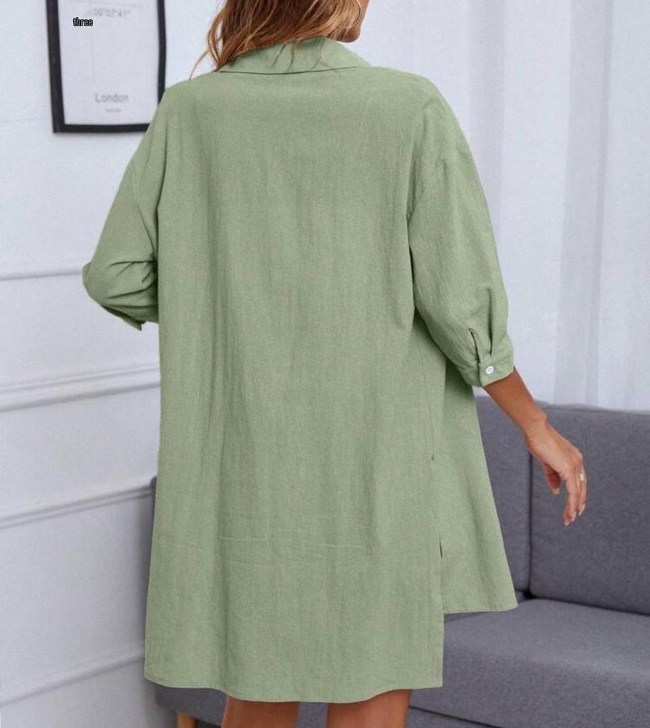 2023 Spring Women's Casual Patchwork Cotton Linen Two-Piece Set with Seven-Sleeves
