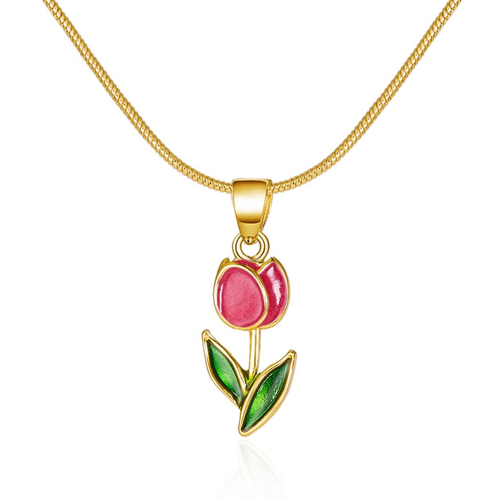 Vintage Emaille Tulpe Halskette für Damen Goldfarbe Schlangenkette Anhänger Halskette 2026 Frühlingstrend Ästhetischer Schmuck Geschenk