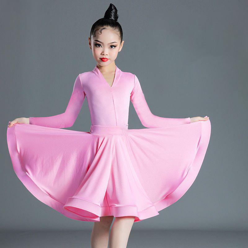 Girls' Latin Dance Dress Dance Girls' Long Sleeve Split Latin Dance Dress Performance Clothing Two Piece Set