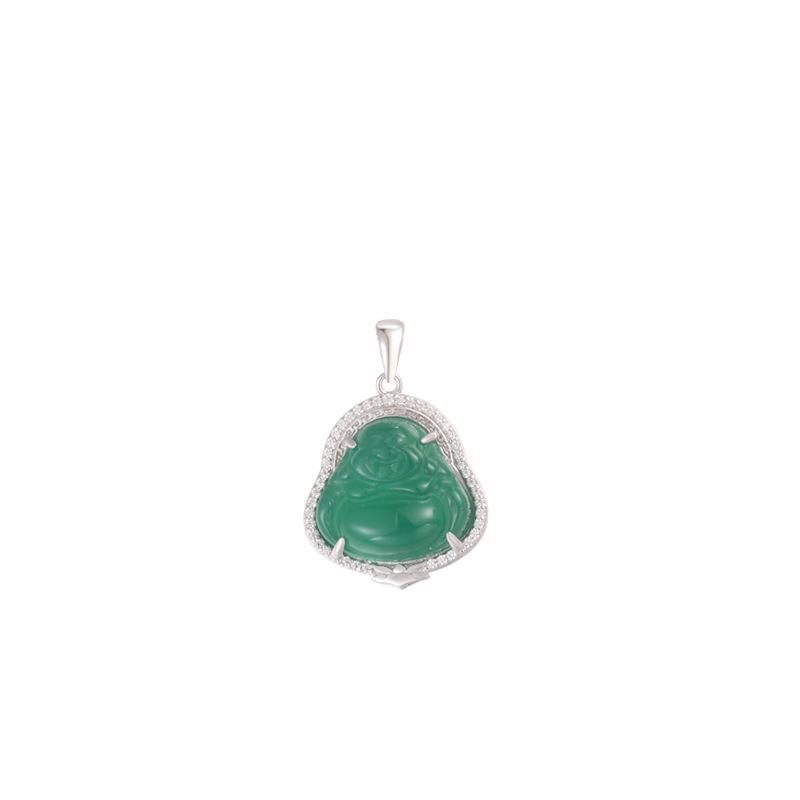 925 Sterling Silver Green Chalcedony Maitreya Buddha Pendant Necklace - Laughing Buddha Gift for Women, Mothers, and Mothers-in-law. 925 Silver