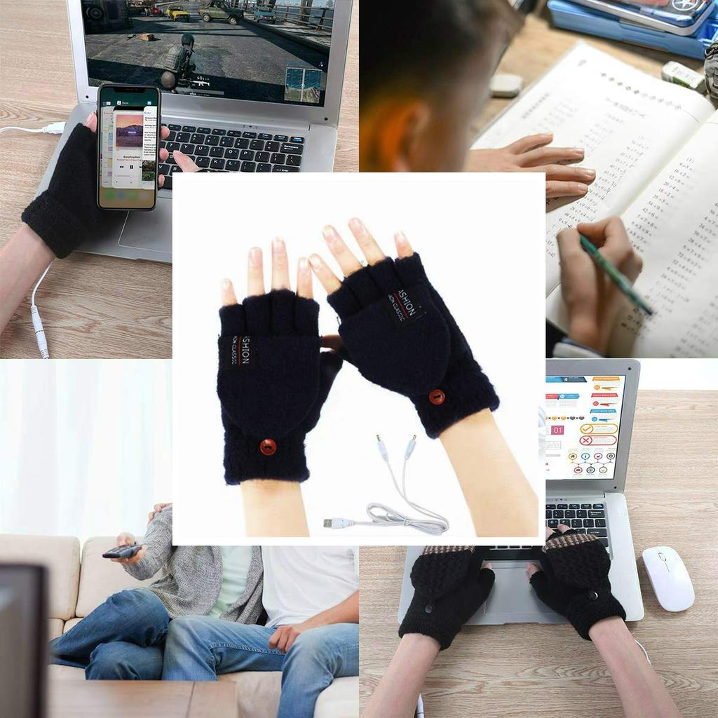 1Pair USB Electric Heating Gloves for Unisex Outdoor Winter Hand Warm Laptop Gloves Full&Half Finger Warmer Mitten Heated Gloves