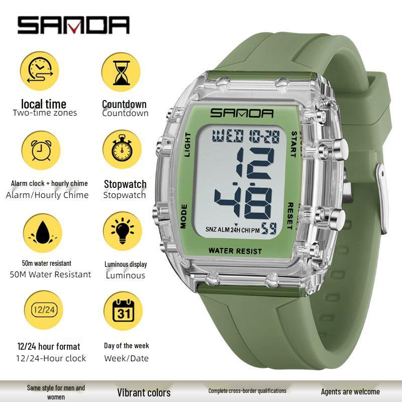 Sanda Waterproof Multifunctional Sports Watch for Students with Alarm