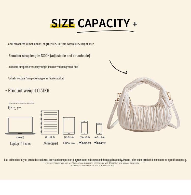 2025 Summer Women's Pleated Crescent Handbag - Versatile Shoulder Messenger Bag