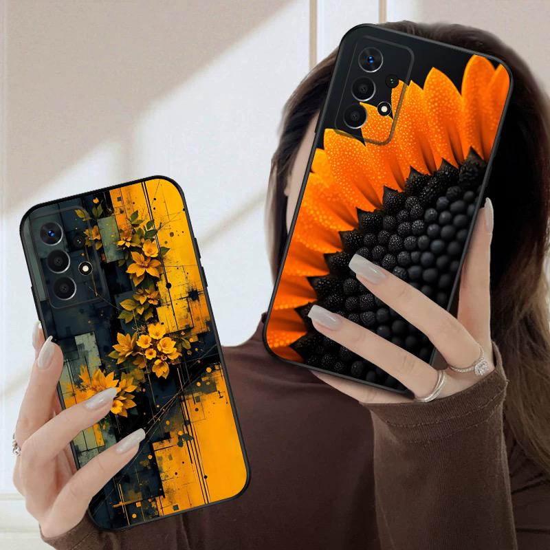 Black Leaf Image For Samsung A03 Core A 04 05 06 12 14 15 16 22 23 Galaxy A25 26 4G 34 35 52 53 56 71 73 90 5G Soft Phone Case