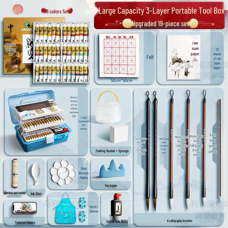 Maries 12-Farben Anfänger Tuschemalerei Set für Kinder mit Pinseln