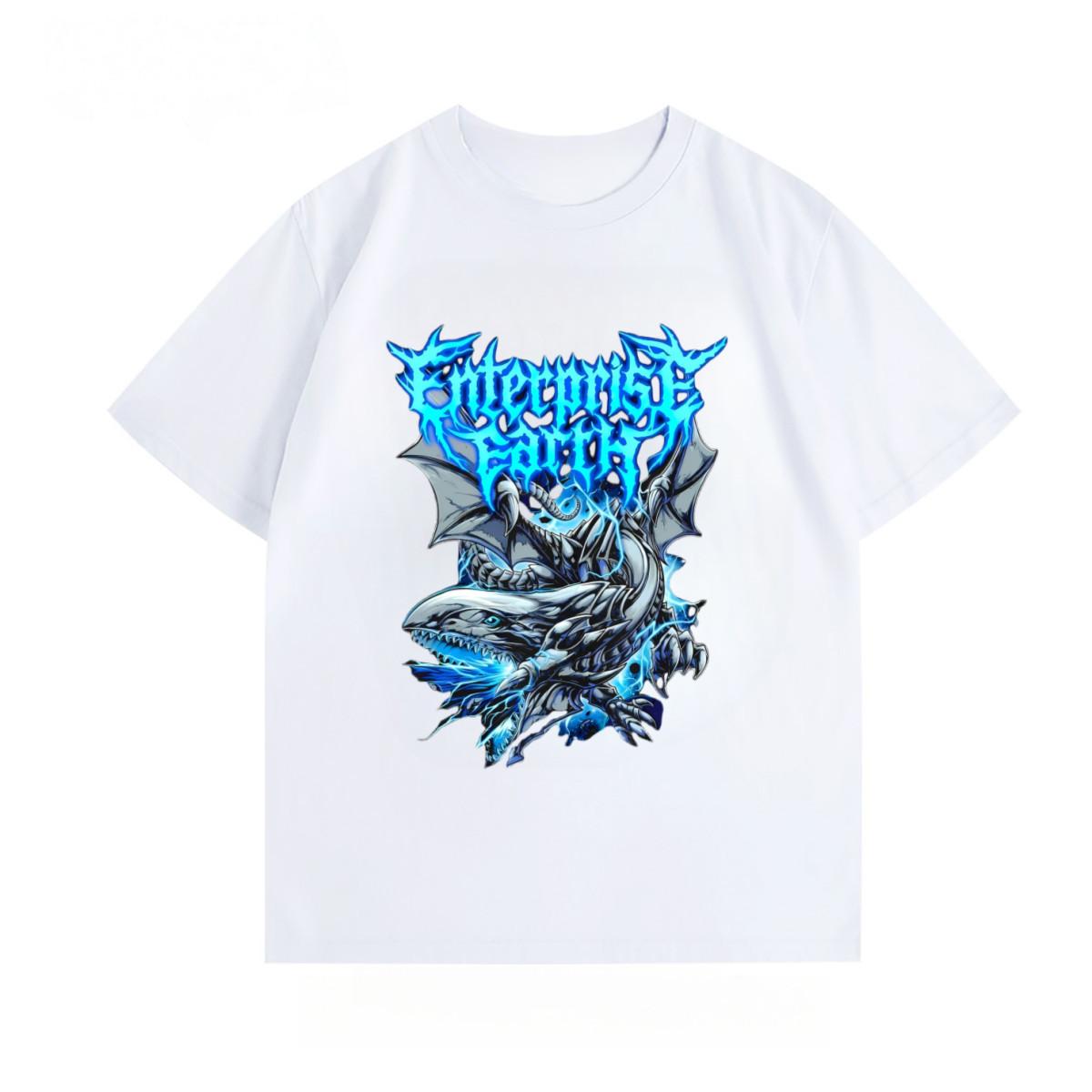 

The American Death Metal Band Blue Eyed White Dragon s Printed Summer Short-sleeved Cotton T-shirt with Floral Design 2XL