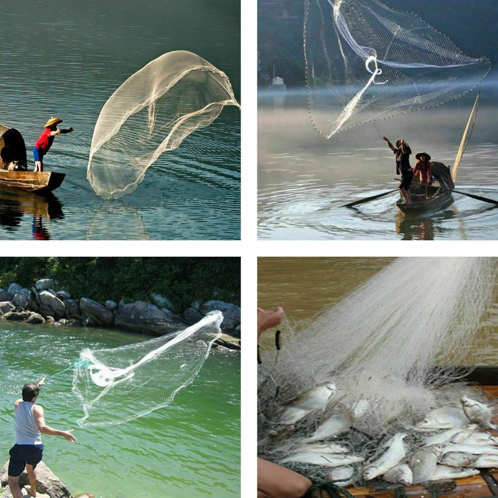 Portable   Hand Throw Fish Mesh Net Catch Fishing   Trap Accessory