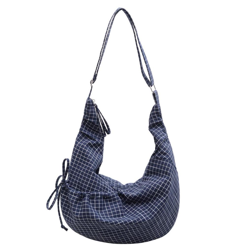 Korean Plaid Canvas Underarm Bag - Large Capacity Crossbody for Women, 2025 Style
