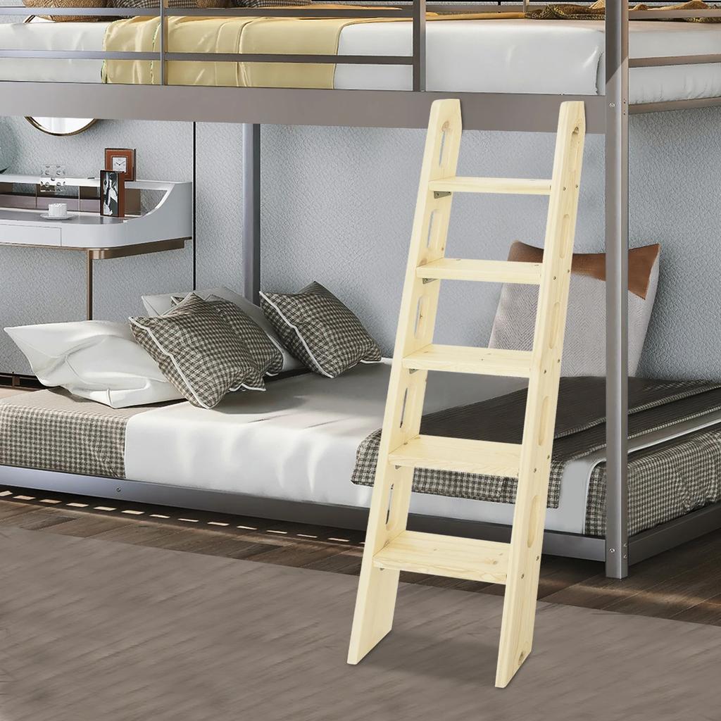 150cm Wooden Loft Ladder, 5-Step Space Saving Attic Climbing Ladder with 220lbs Weight Capacity, Universal Foldable Step Stool