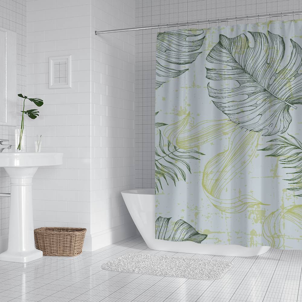 

Tropical Plant Pattern Print Classic Vintage Shower Curtain Summer Beach Bathroom Decorative Shower Curtain, Waterproof W60H190(CM)-1 Pcs