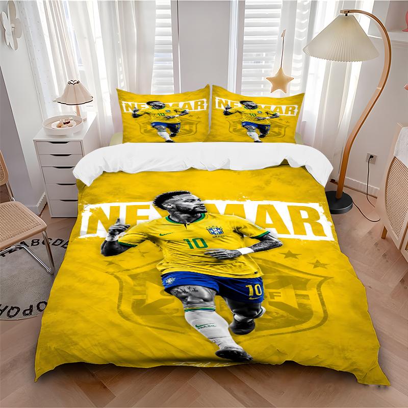 3Pcs Neymar Brazil Football Artwork Bedding Sets For All Sizes New 3D Printed Bed Cover Comforter Duvet Cover Pillowcase Bedroom Decoration