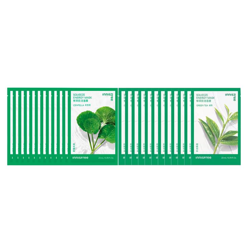 Innisfree + Moisturizing 12 pieces + 12 pieces Green Tea Mask Centella Asiatica Mask - Green Tea Mask Centella Asiatica Mask