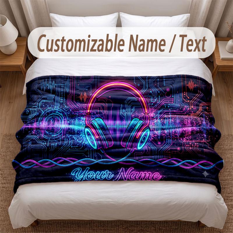 Music Theme Soft Blanket Personalized Custom Name Text Print Warm Blanket Home Sofa Bedroom Decor