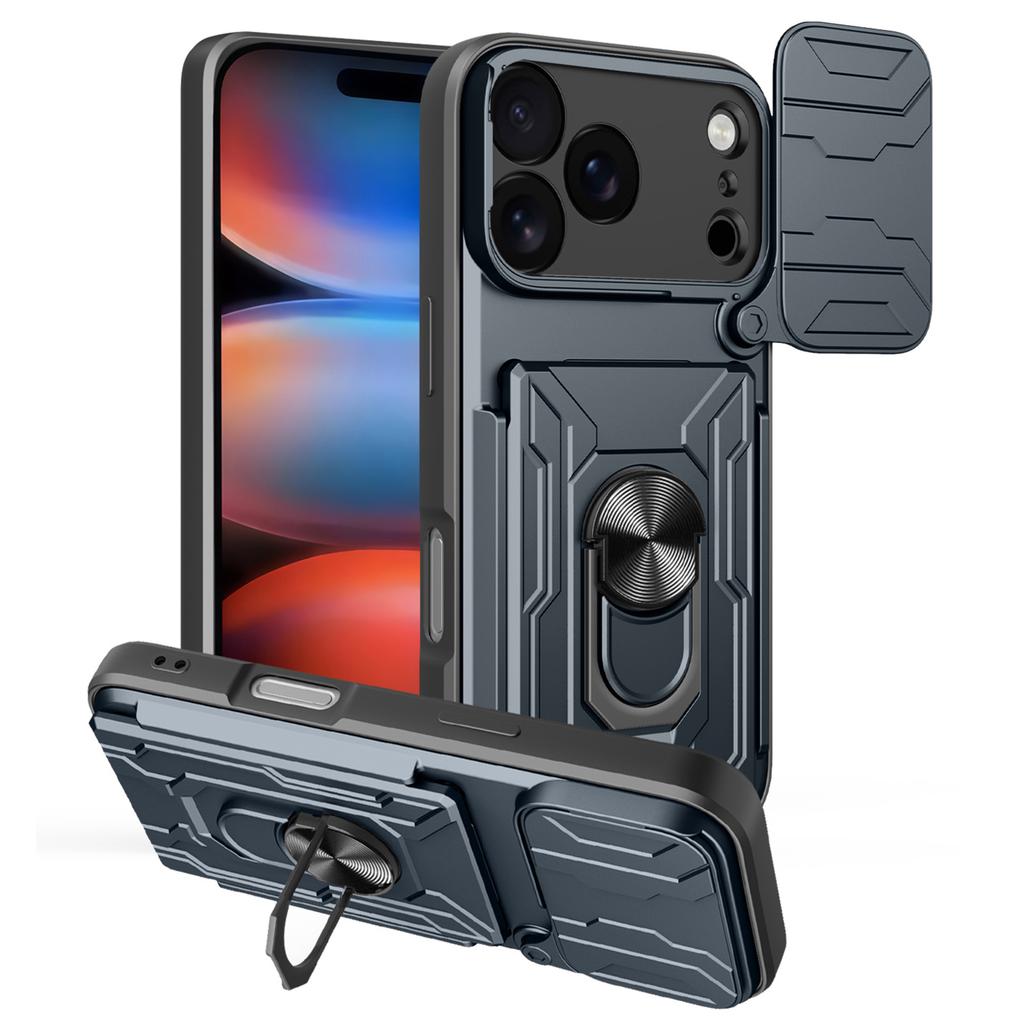 For iPhone 17 Pro Max Case PC+TPU Kickstand Phone Back Cover with Camera Slider