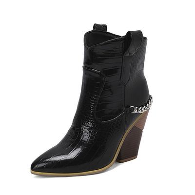 Stivali da Donna con Design a Catena Tacchi Alti Punta Appuntita Stivaletti alla Caviglia per Donna Inverno Slip On Motivo Pietra Personalizzati Botas Mujer WSH4931