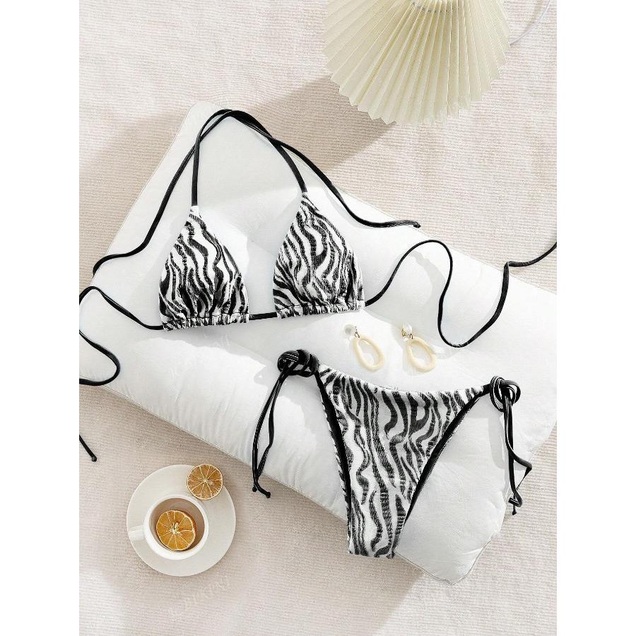 Dámský bikiny set s vázáním na straně, plavky s vodním vzorem 0901