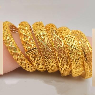 Gold Color Fashionable Women's Opened Hollow Out Bracelet Vintage Carved Silk Vietnamese Sand  Wedding Bracelet