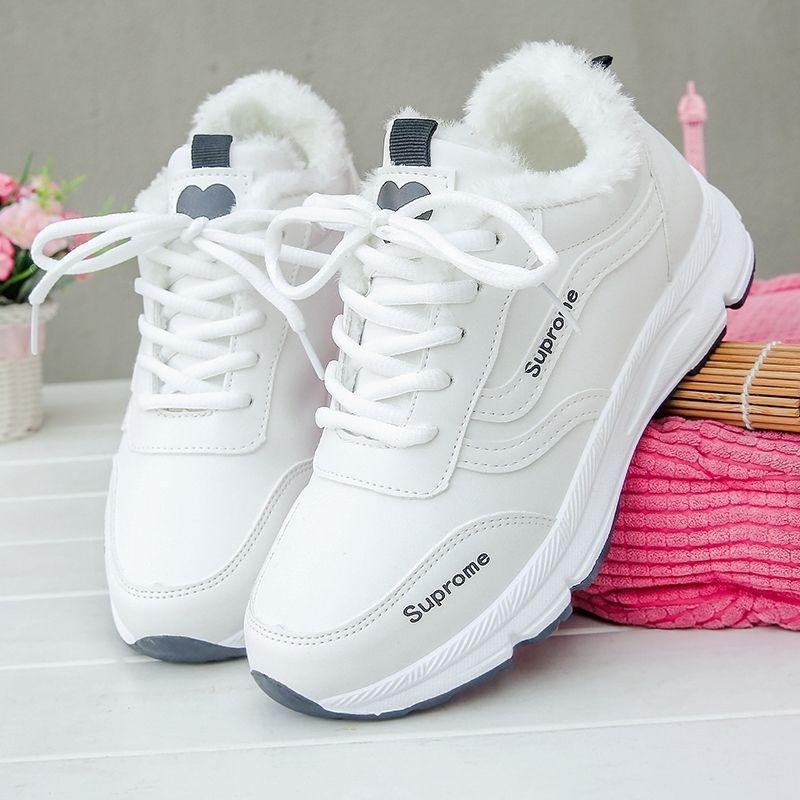 Sneakers women's shoes spring new versatile running shoes winter velvet cotton shoes casual white shoes
