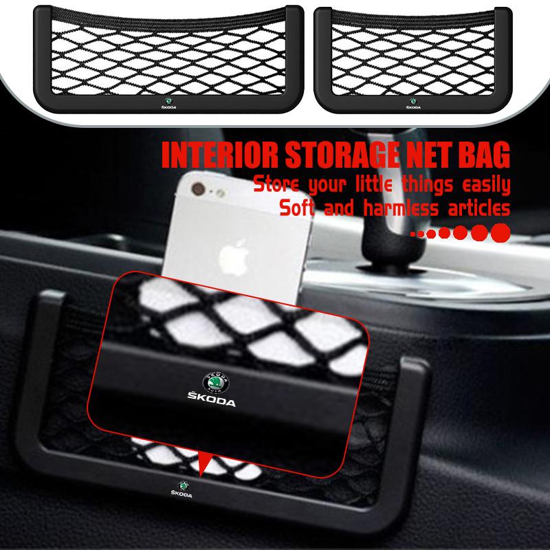 CGJ1 Car Seat Back Trunk Storage Bag Net Elastic String Net Mesh Organizer Pocket For Skoda S Kodiaq Octavia 2 3 Yeti Karoq Rapid