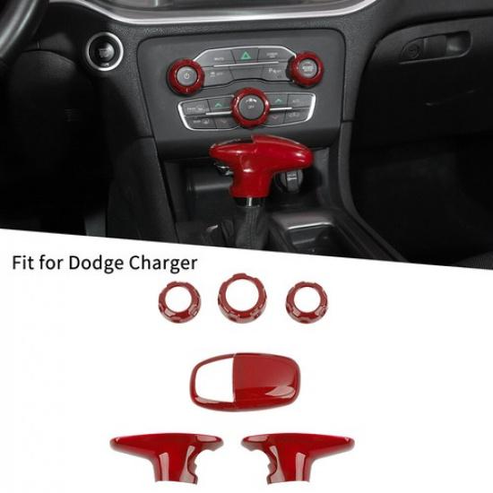 6 Stück Rote A/C Klimaregelung Schalthebelknöpfe Abdeckung für Challenger Charger 2015+