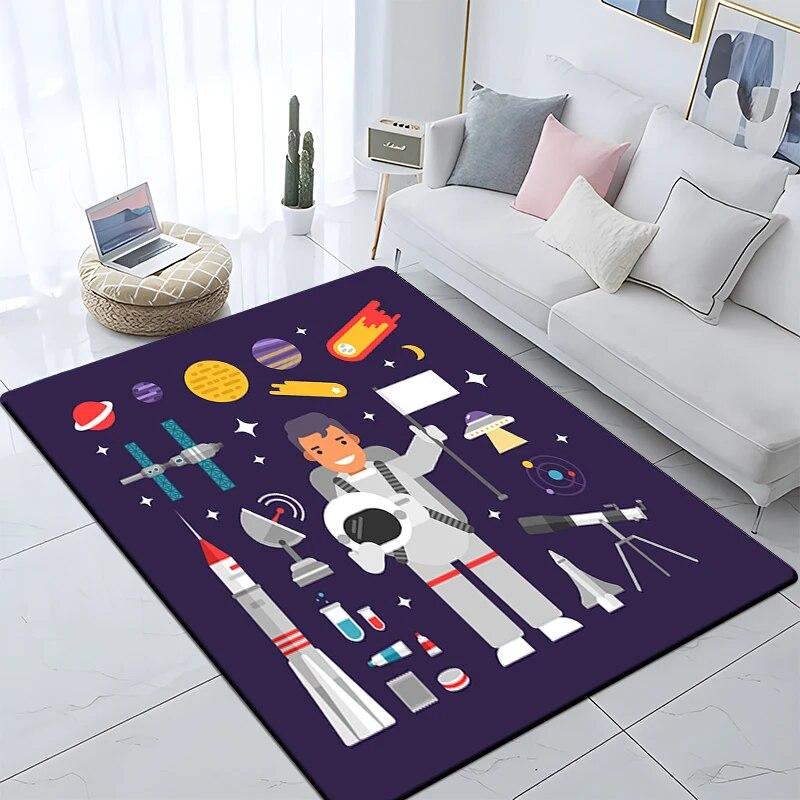 Cartoon Astronaut Children's Room Decorative Carpet Camping Cushion Play Aera Mat  Floor Mat Carpet Game Area Rug Floor Mats