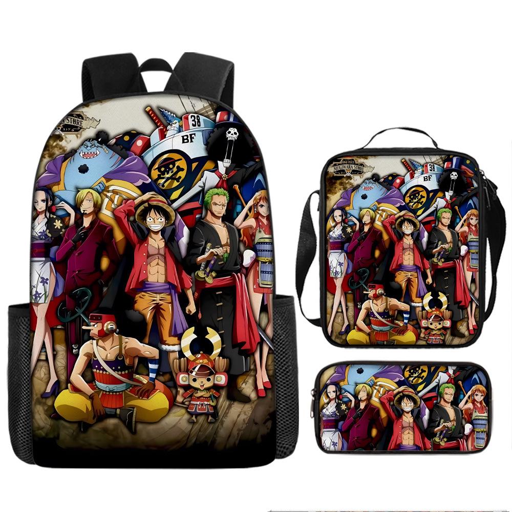 Animation ONE PIECE schoolbag three-piece play peripheral backpack large capacity middle school student outdoor campus computer bag