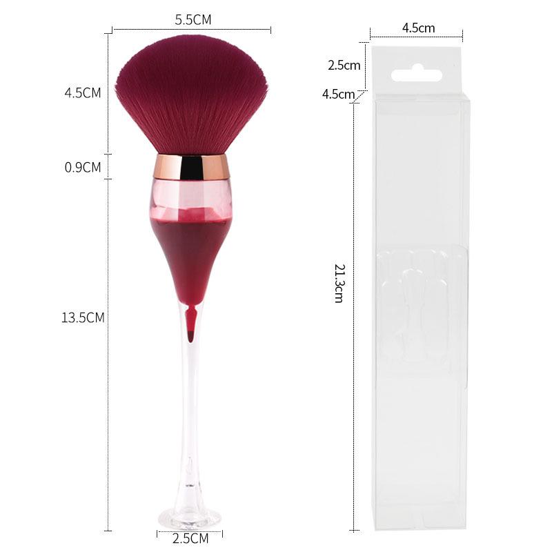 Large Single Nail Dust Brush with Fluffy Bristles - High-Footed Wine Glass Design for Blush Setting and Nail Art.