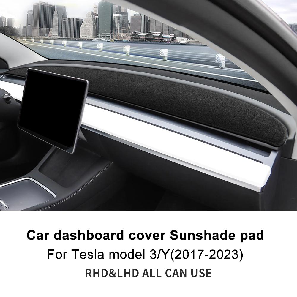 Suede Dashboard Cover Pad For Tesla Model 3 Model Y 2017-     Sunshade Anti-UV Dash Mat Sun-shading Non-slip