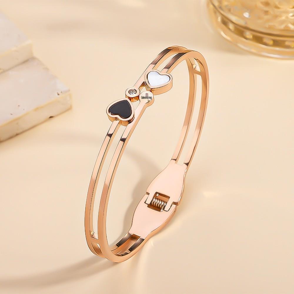 Women's Heart Design Bracelet, 18K Gold Electroplated Titanium Stainless Steel