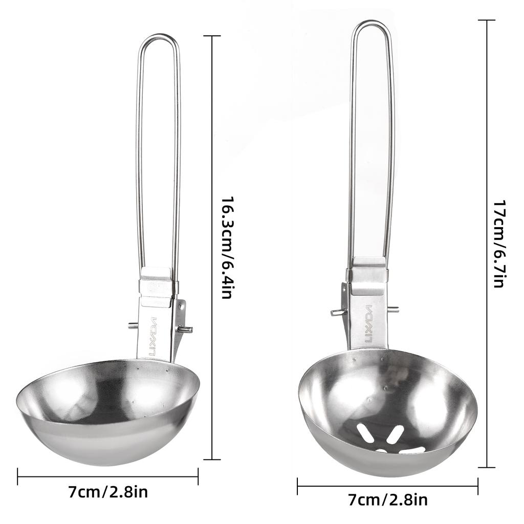 2Pcs Stainless Steel Skimmer Slotted Spoon and Soup Ladle Long Handle Serving Utensil Collapsible Camping Cutlery