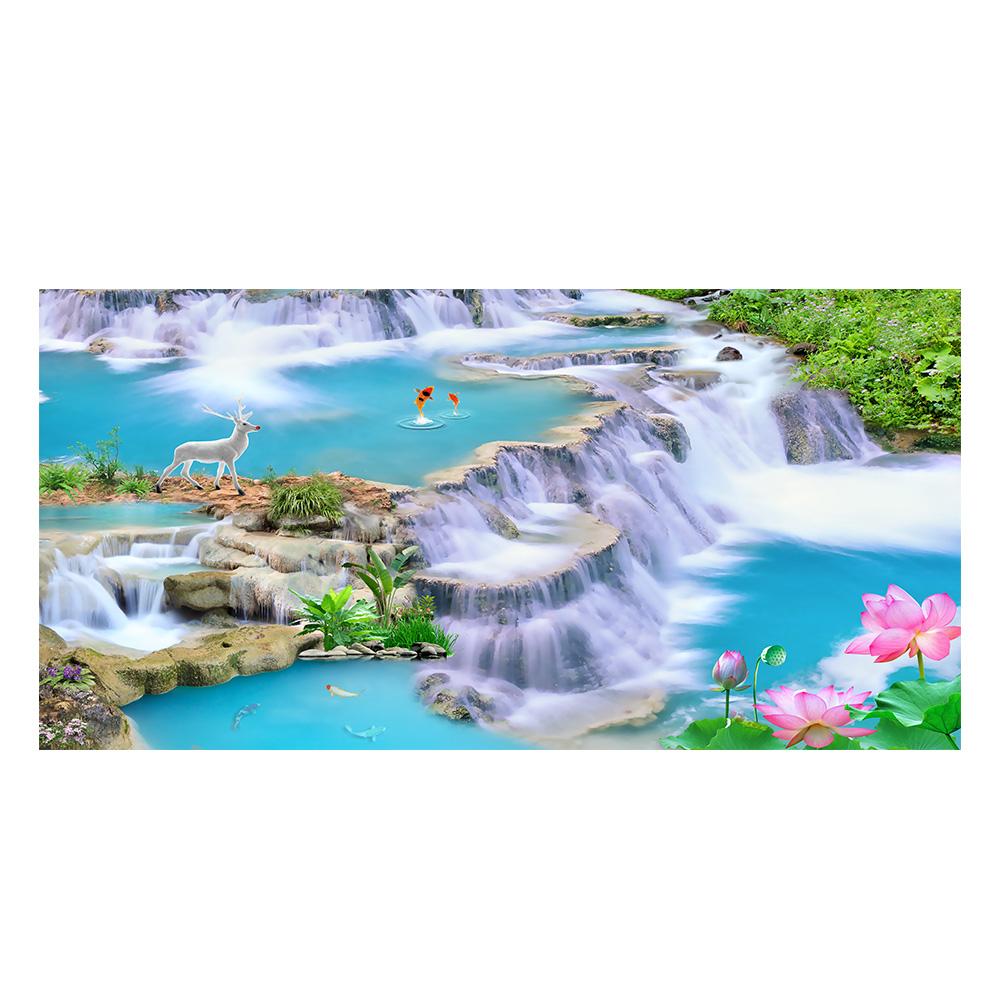 

Холст с пейзажем природного водопада и зеленого лотоса, картина с рыбами, настенный постер и принт для гостиной, домашний декор 30x60cm