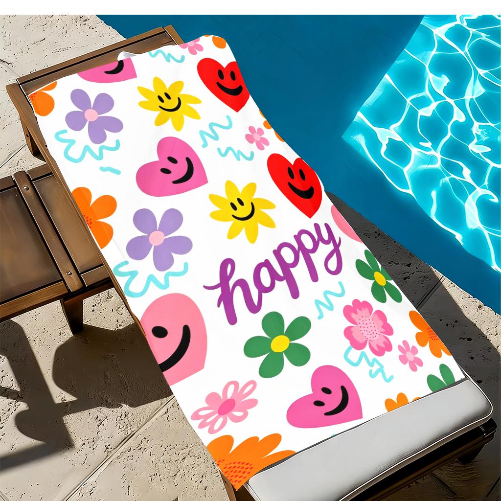 Glückliches Gesicht Herz Blume Strandtuch, Niedliches Lächeln Saugfähiges Schnelltrocknendes Handtuch für Sommer Pool, Urlaub & Strand