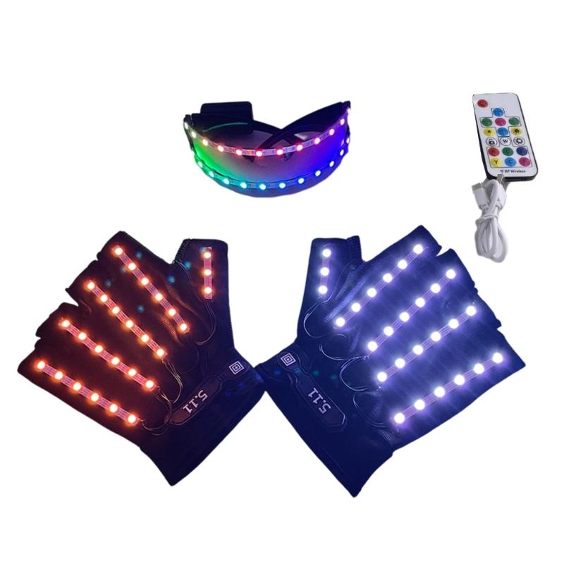 

Lighted Role Play Glovesand Glasses Set Soft Nylon Accessory Comfortable Stretch Design Perfect For Cosplayer Performers 1