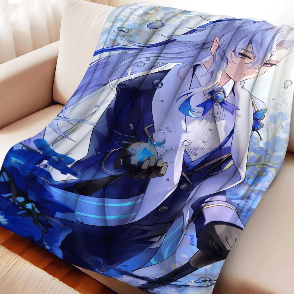 Game Genshin Impact Neuvillette Nap Blanket Warmth Soft Air Conditioning Otaku Flannel Blanket Multifunctional Decor Blankets