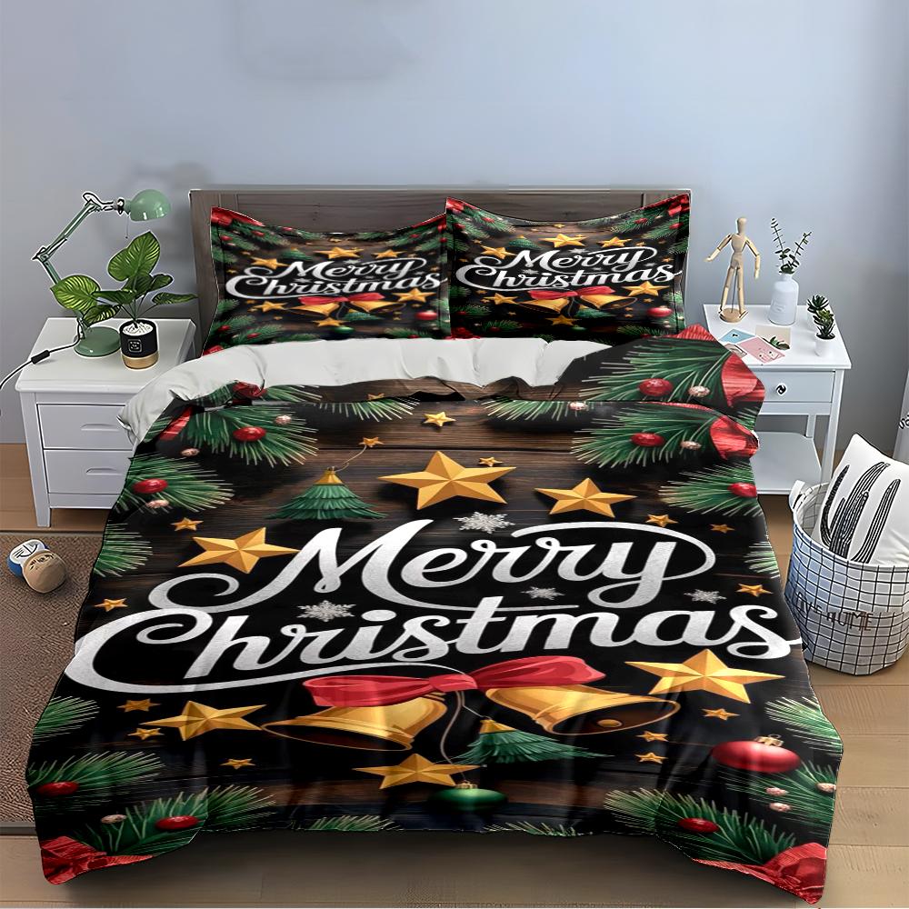 Christmas Reindeer and Snowflakes Pattern Bedding Set (1 Duvet Cover, 2 Pillowcases, Duvet Not Included)