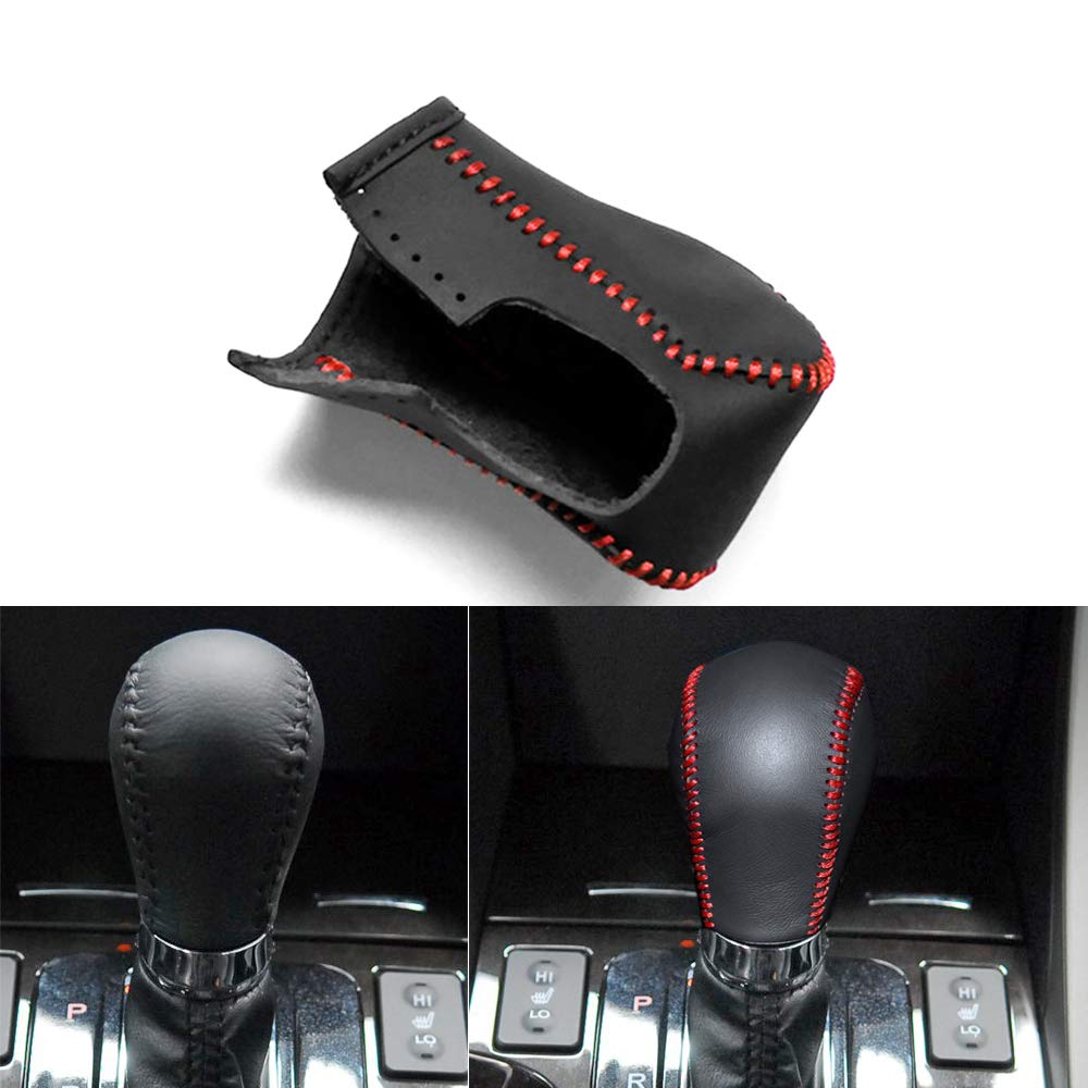 Gear Shift Knob Cover Black Leather + Red Stitch for Honda AT Car