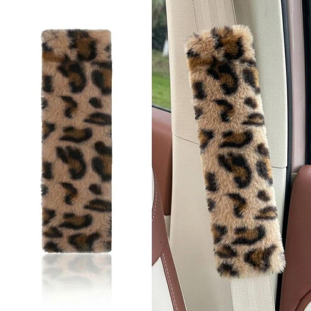 Durable Plush Seat Belt Ornaments Leopard Print Car Seat Belt Cover Auto Accessory