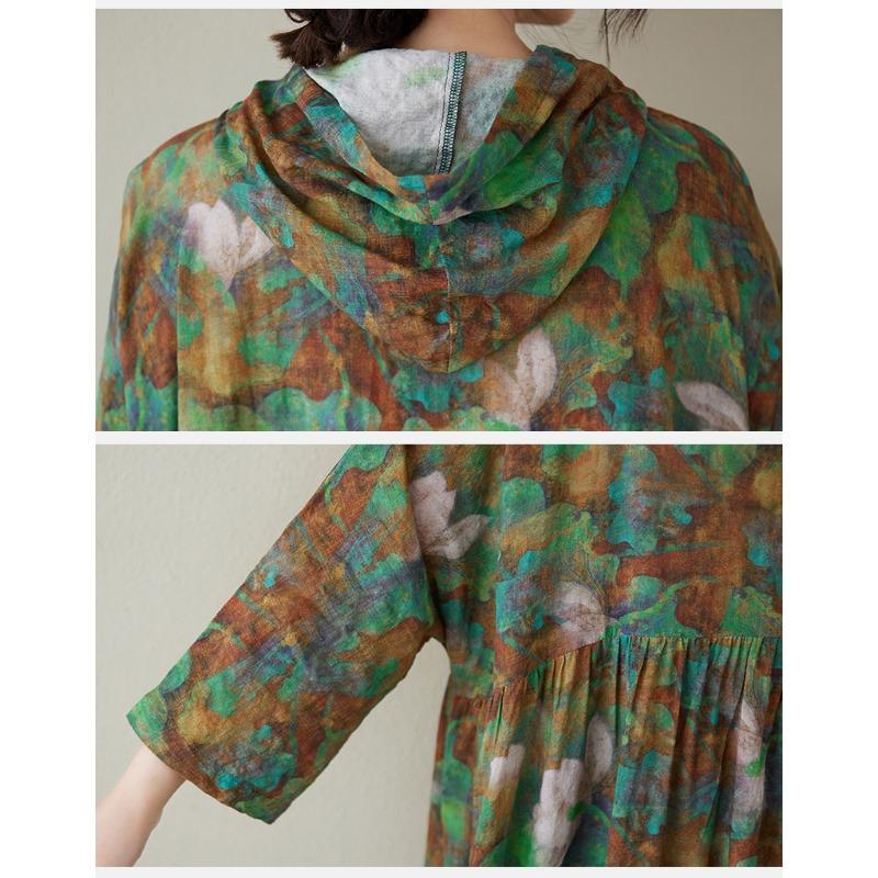 DIMANAF 2025 Mărimi Mari Rochie de Bază de Vară pentru Femei Imprimeu Floral Vintage Casual Larg cu Glugă Rochie Lungă Maxi