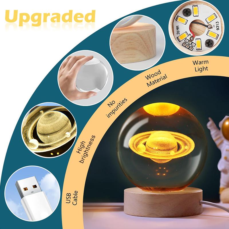 USB Night Light Crystal Ball LED Galaxy Children Night Lamp 3D Moon Planet Galaxy Astronaut Decor for Home Table Lamp Party Toys