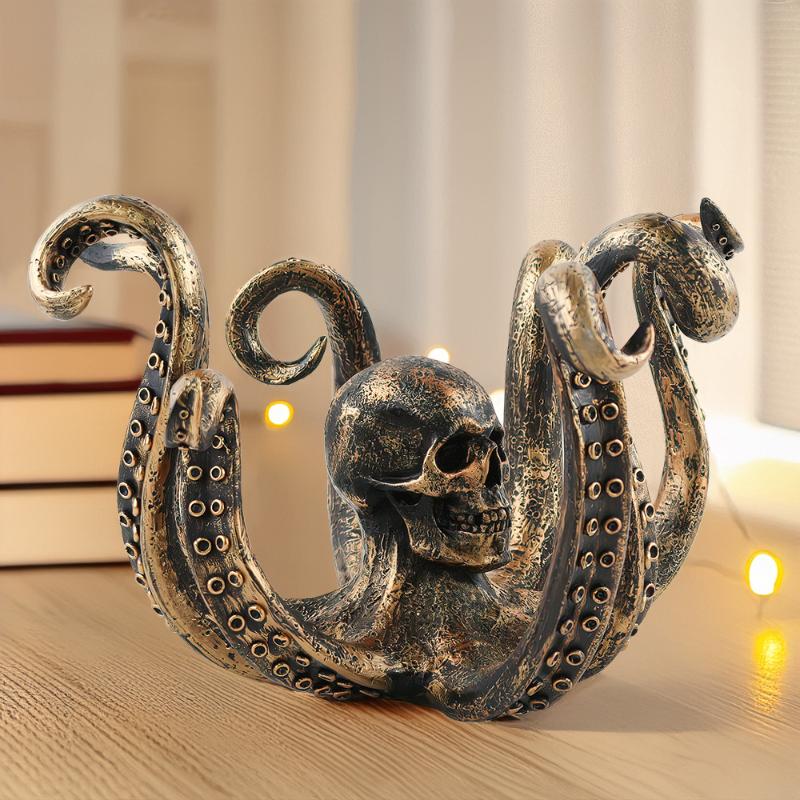 Creative Skull Octopus Ornaments Hallowmas Simulation Horror Resin Crafts Decoration Office Personalized Ornament Storage