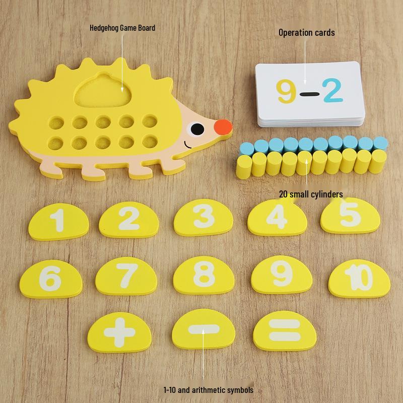 3D Kindergarten Hedgehog Blocks: Montessori Decimal System Wooden Math Toys