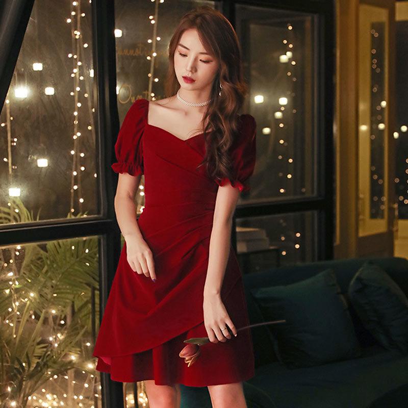 Weinrotes Petite-Braut-Toastkleid – Perfekt für Hochzeiten und den Alltag, Frühlings-/Sommerkleidung