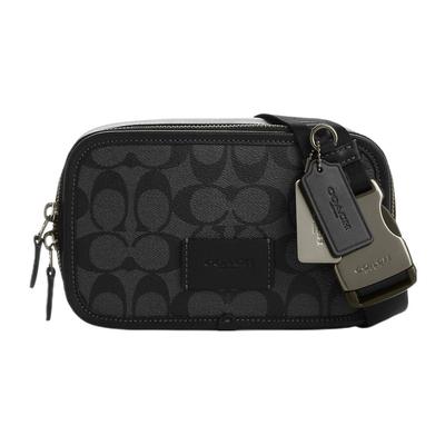 Wyatt 20 classique presbyte fermeture éclair toile enduite avec bandoulière en cuir bandoulière sac banane petite taille homme noir