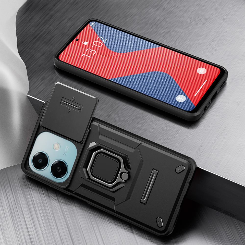 KEYSION Shockproof Armor Case for OPPO A3 5G A3X Slide Camera Lens Protection Ring Stand Phone Back Cover for OPPO A40 A40m